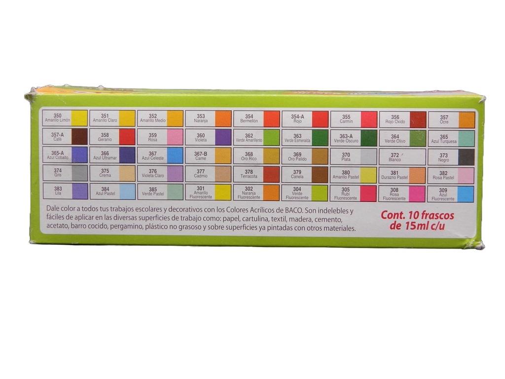 Pintura Acrilica 301 Amarillo Fluorescente 15 ml C/ 10 pzs Baco