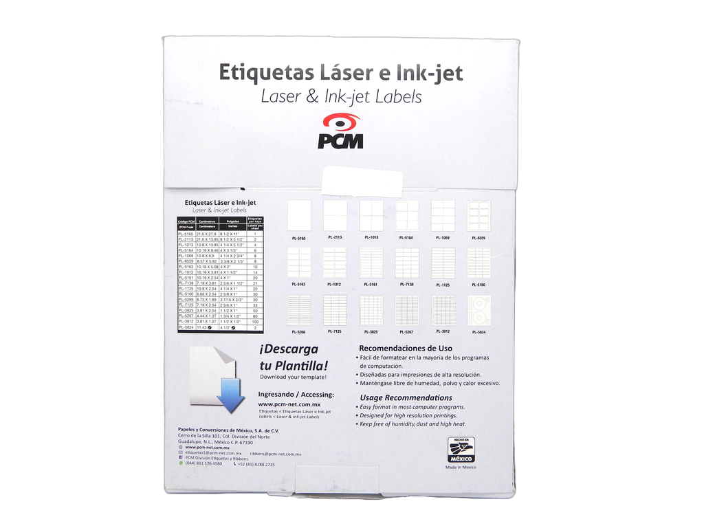 Etiqueta Laser Blanca T/ Carta C/ 100 hjs Pcm