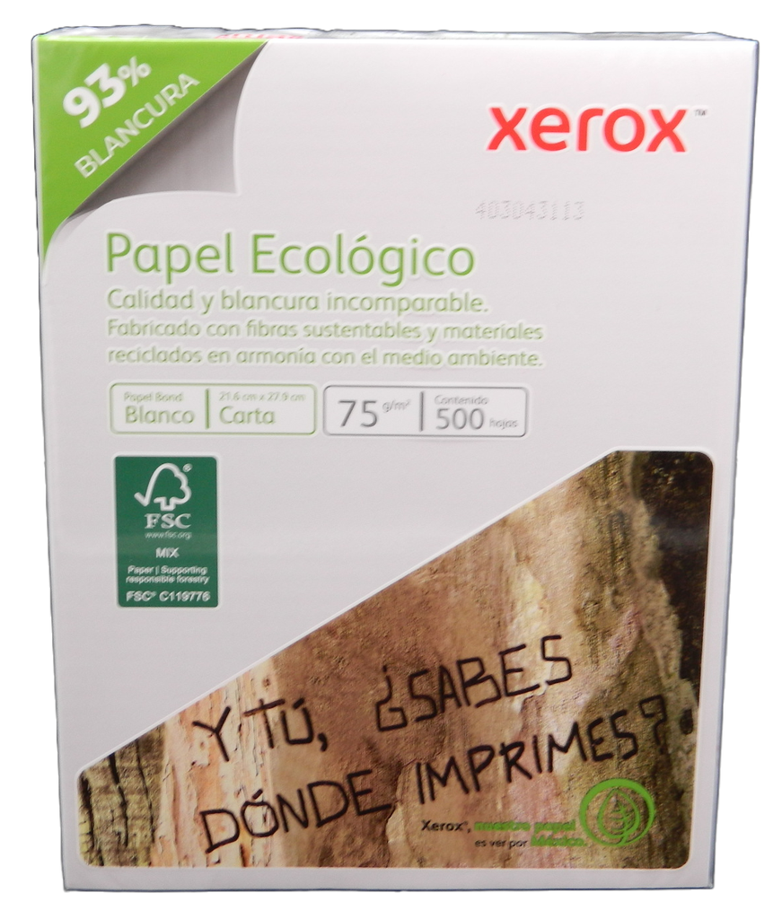 Papel Bond Xerox Ecologico T/ Carta 92% Blancura 75 grs C/ 5,000 hjs