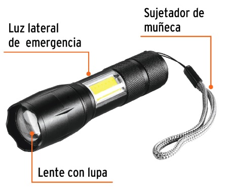 Linterna Recargable Aluminio C/ Luz Emergencia 100371 Truper