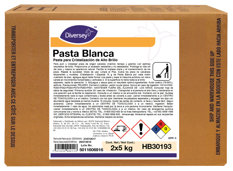 Pasta Pulir Piso Alto Brillo Pasta Blanca 5 Kgs C/ 2 pzs Diversey