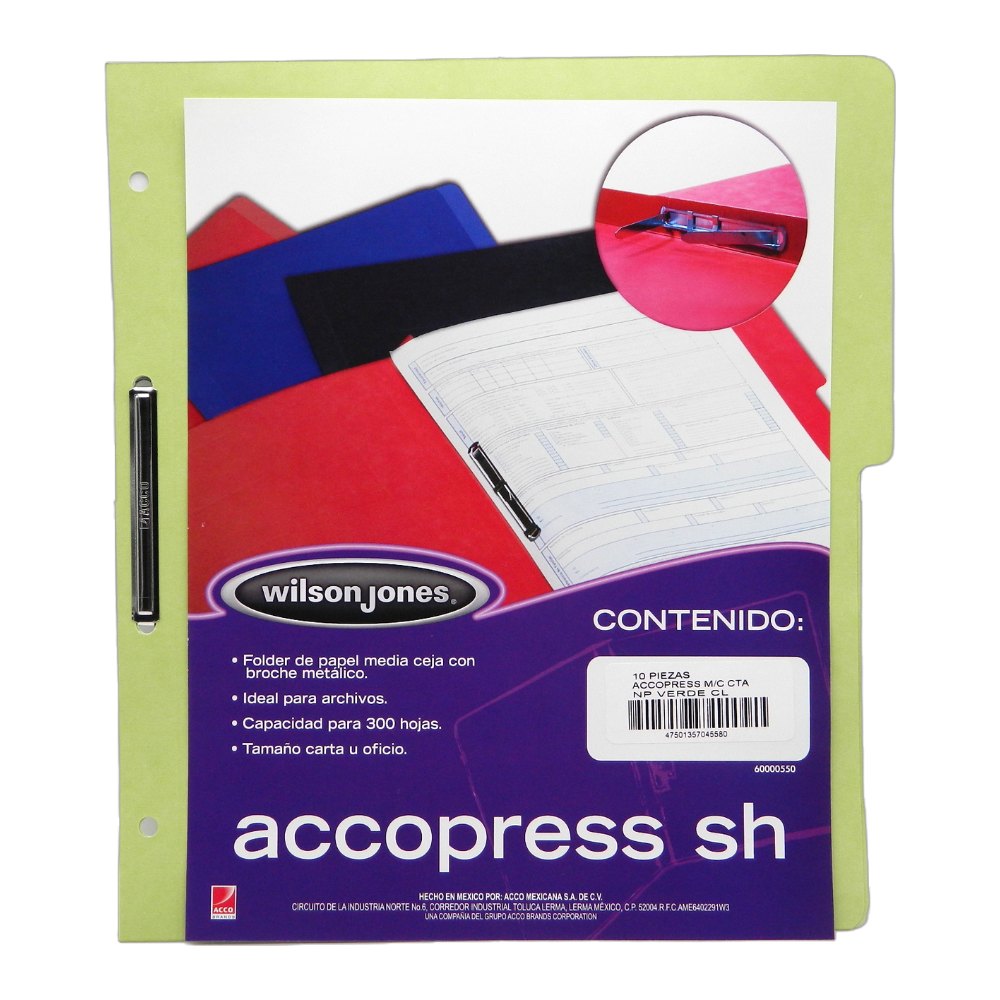 Folder Accopress C/ Broche T/ Carta Verde Claro C/ 10 pzs Acco