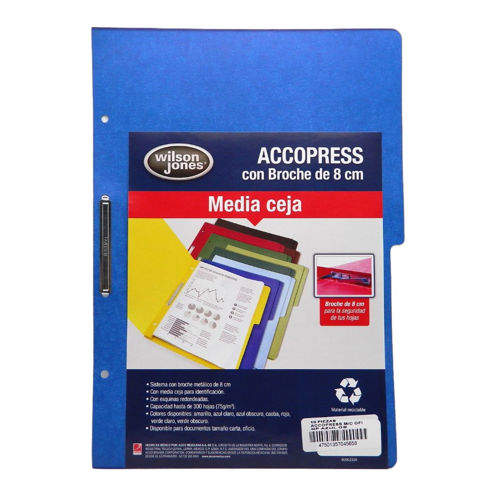 Folder Accopress C/ Broche T/ Oficio Azul Obscuro C/ 10 pzs Acco