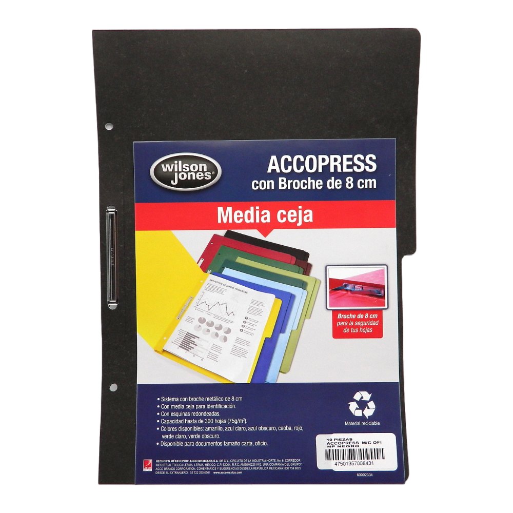 Folder Accopress C/ Broche T/ Oficio Negro C/ 10 pzs Acco