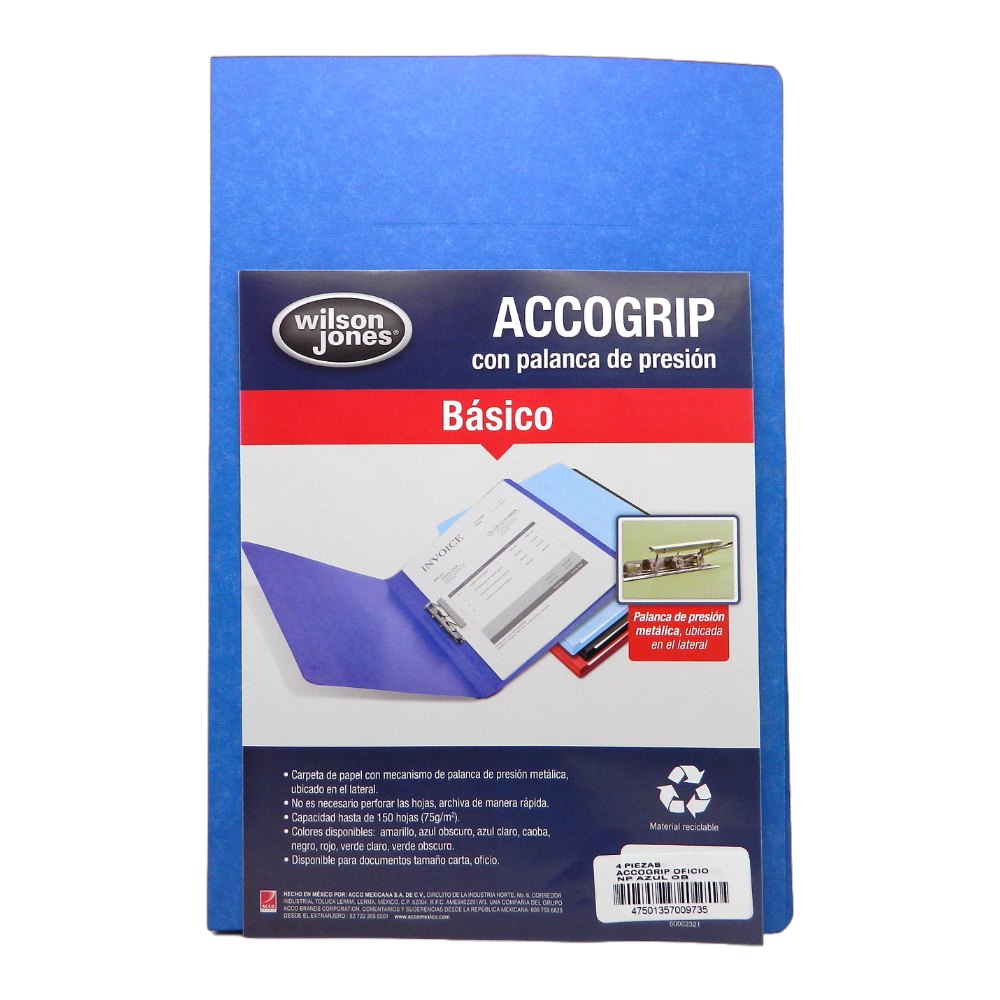 Folder Accogrip C/ Palanca T/ Oficio Azul Obscuro C/ 4 pzs Acco