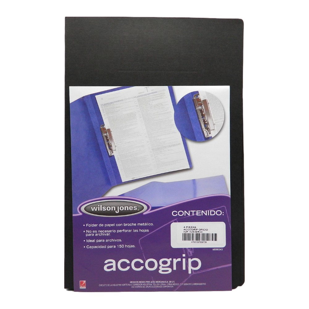 Folder Accogrip C/ Palanca T/ Oficio Negro C/ 4 pzs Acco
