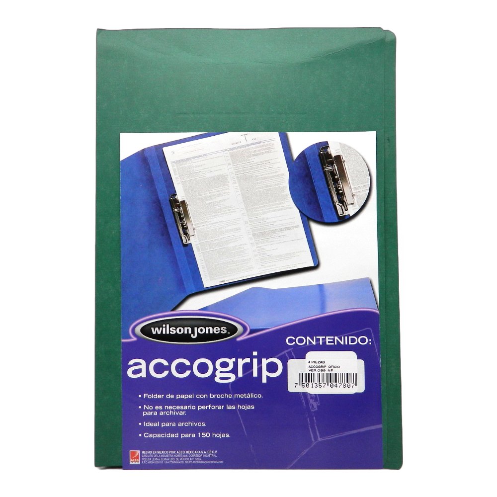 Folder Accogrip C/ Palanca T/ Oficio Verde Obscuro C/ 4 pzs Acco
