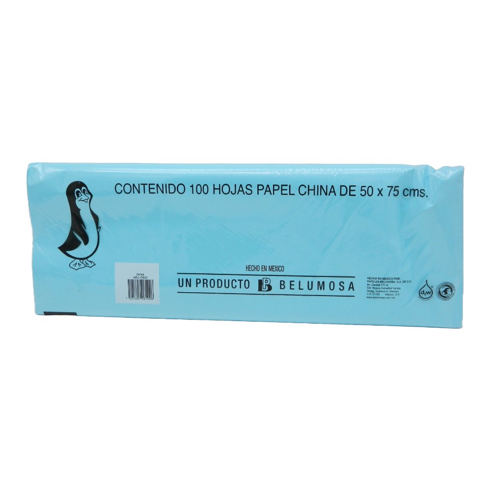 Papel China Pingüino 50x75 cms Azul Cielo C/ 100 pzs Belumosa