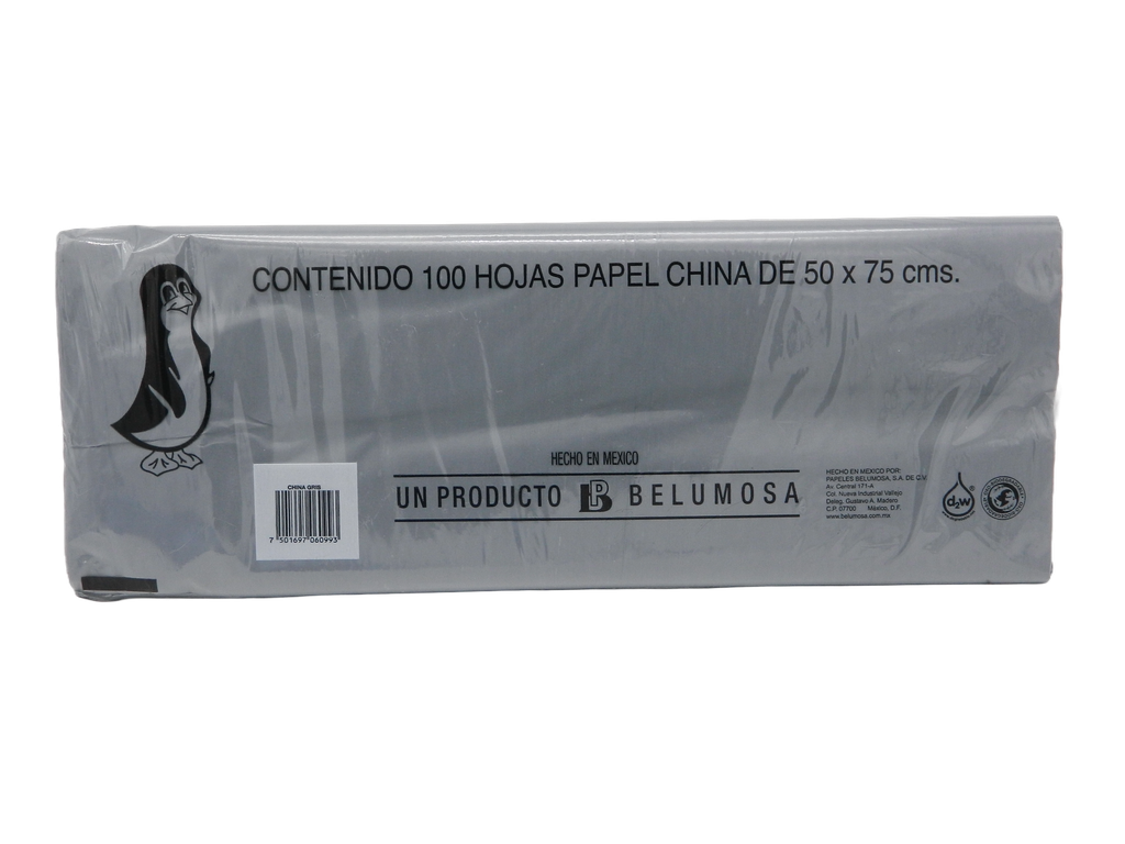 Papel China Pingüino 50x75 cms Gris C/ 100 pzs Belumosa