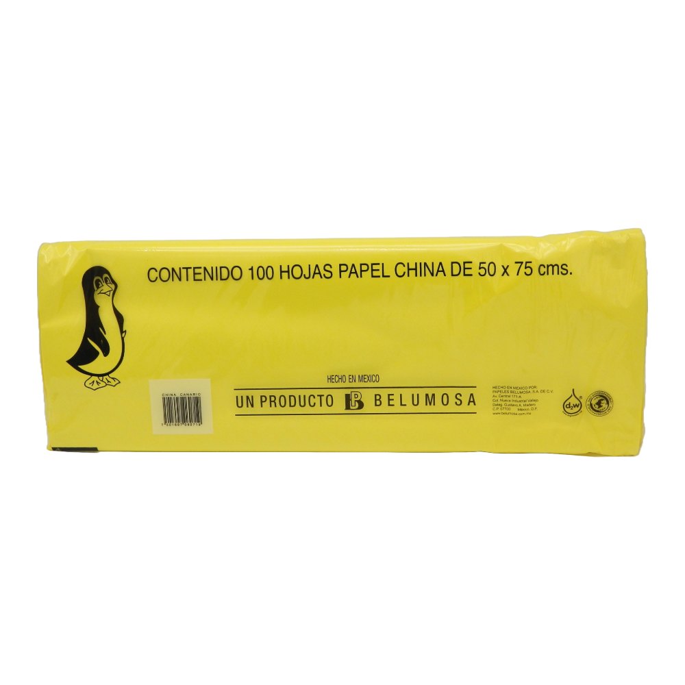Papel China Pingüino 50x75 cms Amarillo Canario C/ 100 pzs Belumosa