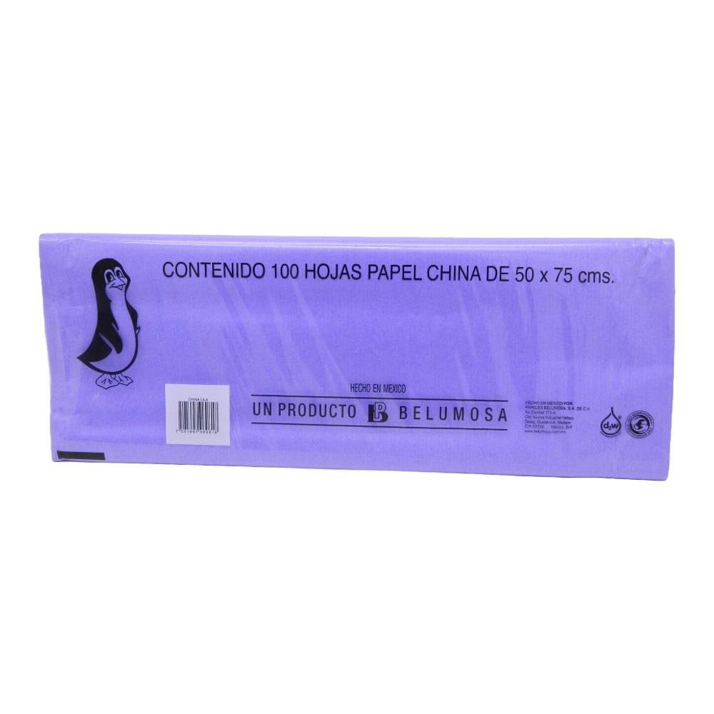 Papel China Pingüino 50x75 cms Lila C/ 100 pzs Belumosa