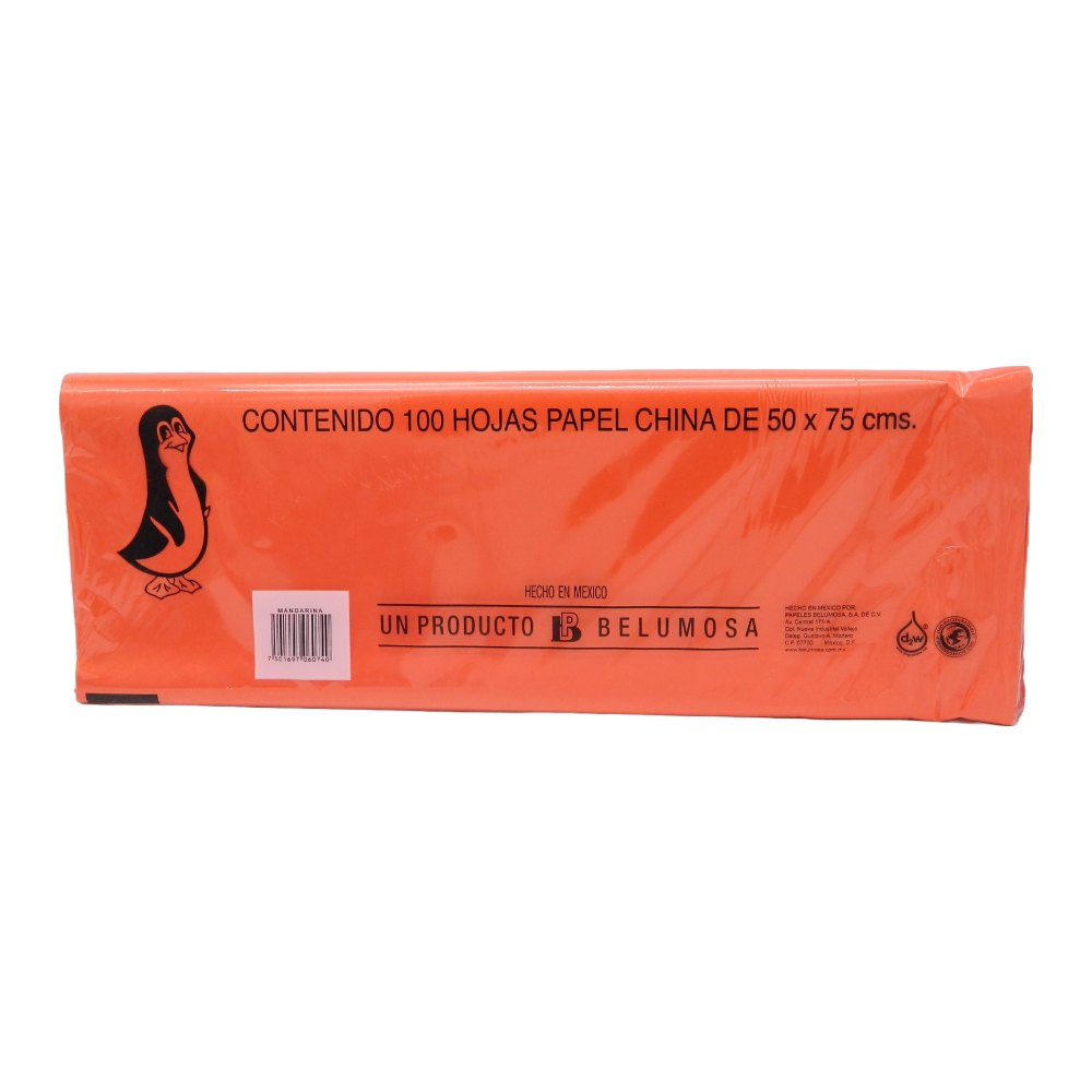 Papel China Pingüino 50x75 cms Mandarina C/ 100 pzs Belumosa