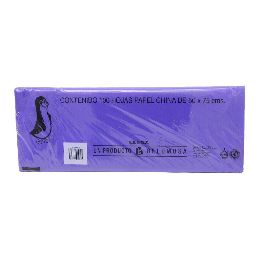 Papel China Pingüino 50x75 cms Morado C/ 100 pzs Belumosa