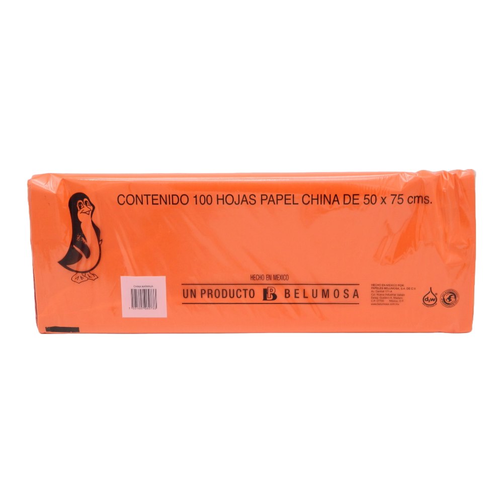 Papel China Pingüino 50x75 cms Naranja C/ 100 pzs Belumosa