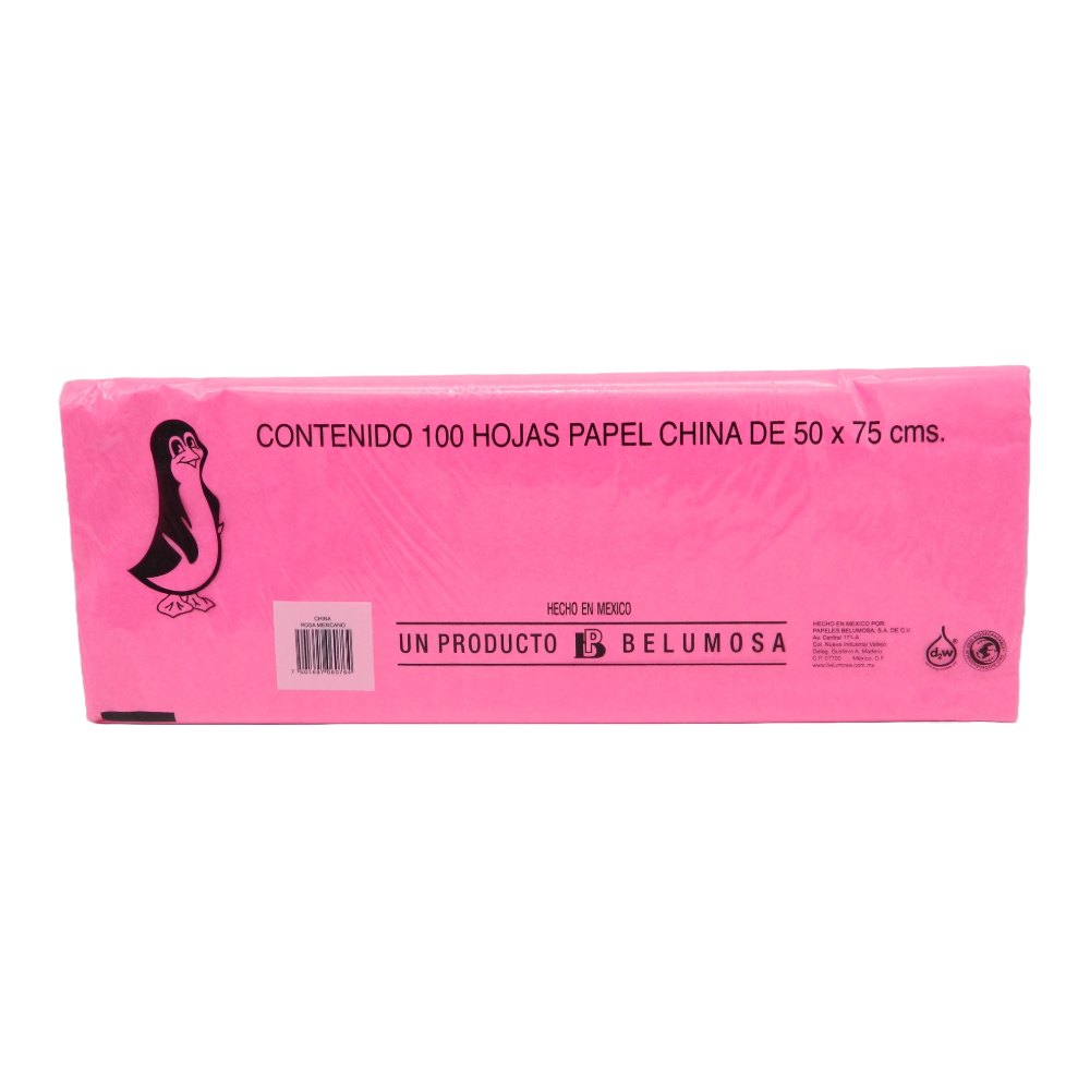 Papel China Pingüino 50x75 cms Rosa Mexicano C/ 100 pzs Belumosa