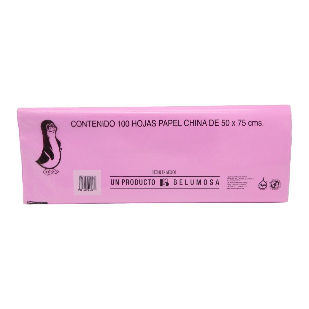 Papel China Pingüino 50x75 cms Rosa Palido C/ 100 pzs Belumosa