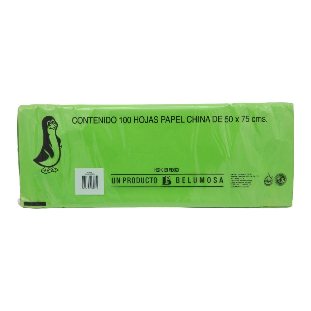 Papel China Pingüino 50x75 cms Verde Limon C/ 100 pzs Belumosa