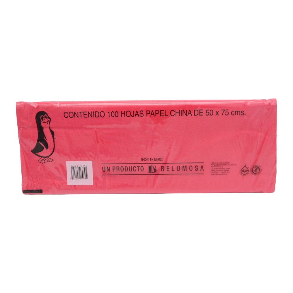 Papel China Pingüino 50x75 cms Rojo Bandera C/ 100 pzs Belumosa
