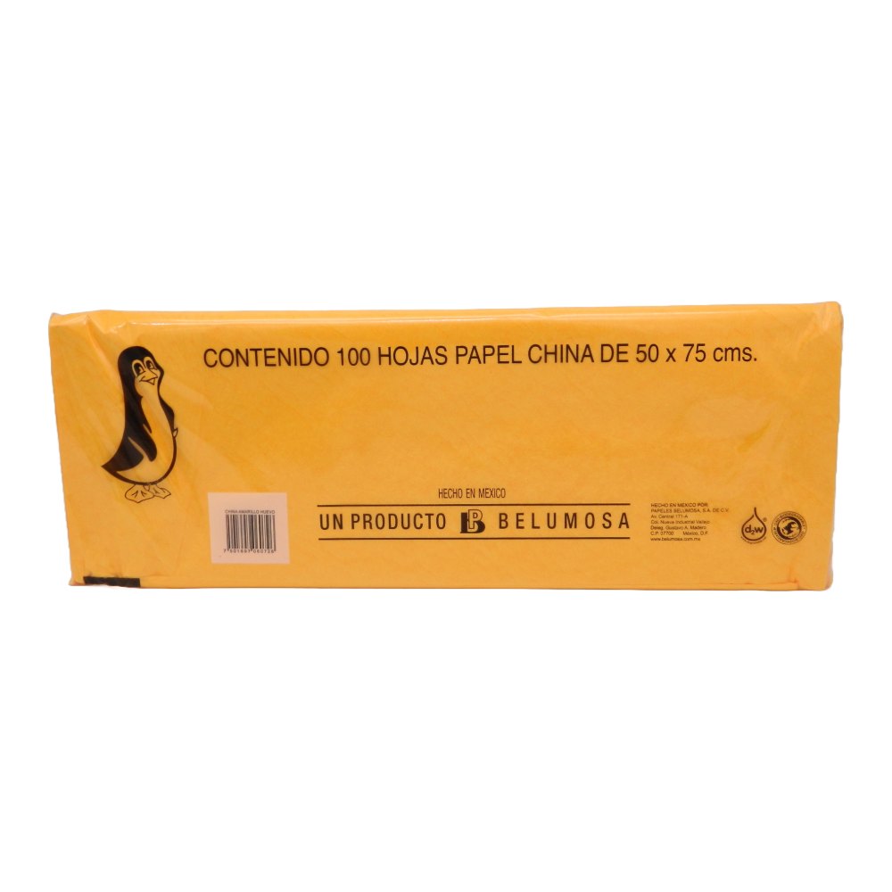 Papel China Pingüino 50x75 cms Amarillo Huevo C/ 100 pzs Belumosa