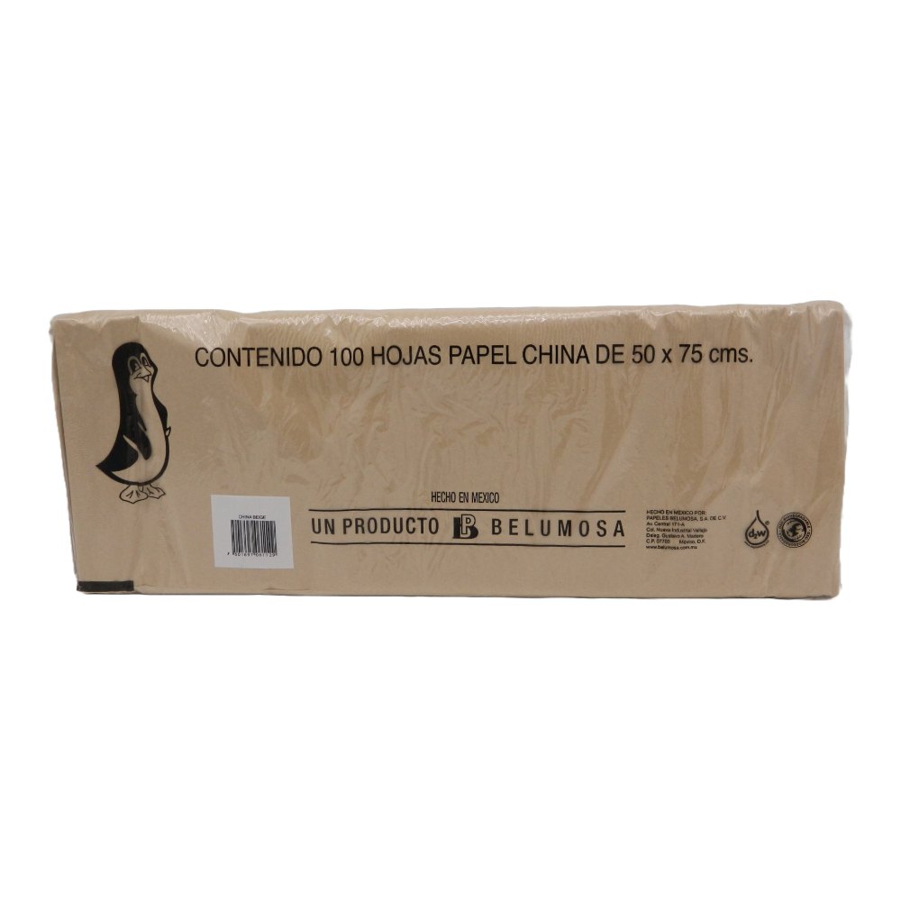 Papel China Pingüino 50x75 cms Beige C/ 100 pzs Belumosa