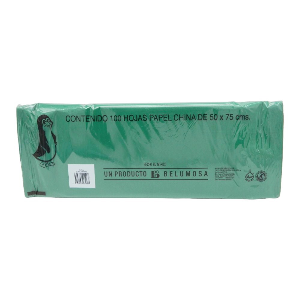Papel China Pingüino 50x75 cms Verde Navidad C/ 100 pzs Belumosa