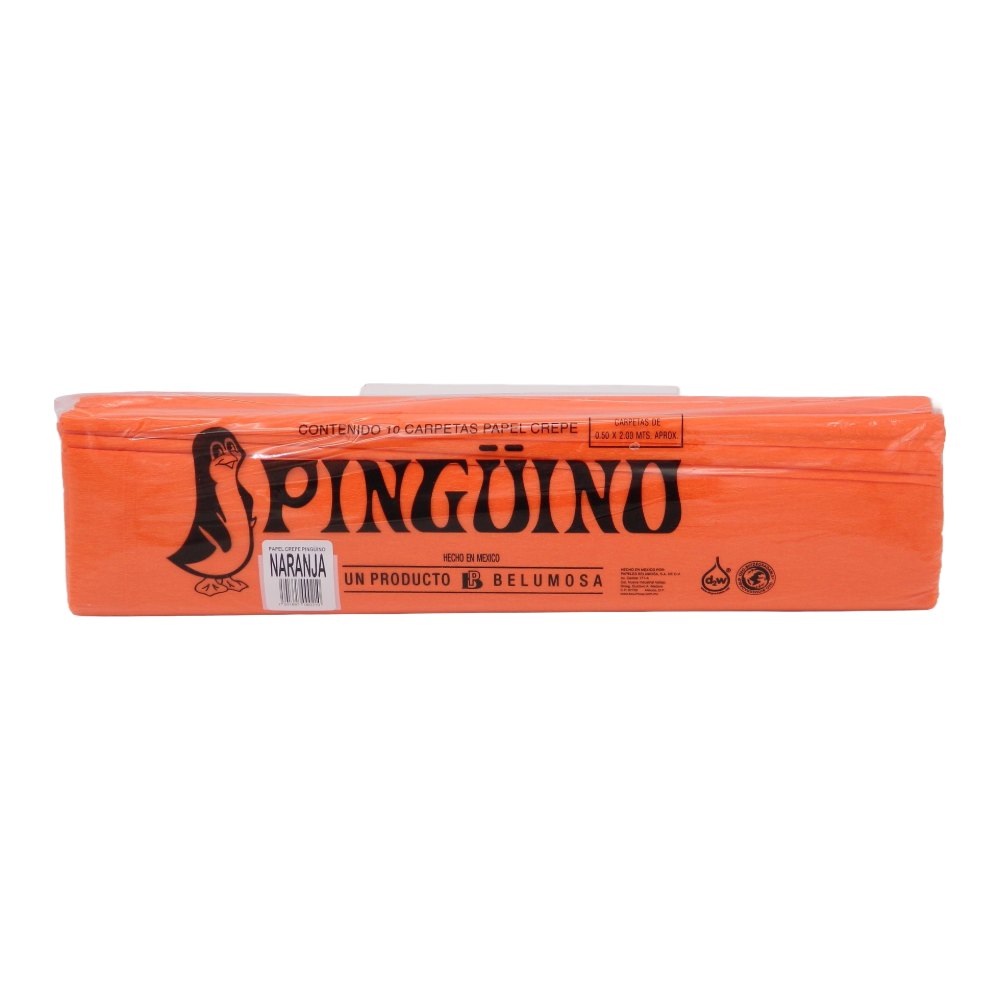 Papel Crepe Pingüino Naranja C/ 10 pzs Belumosa