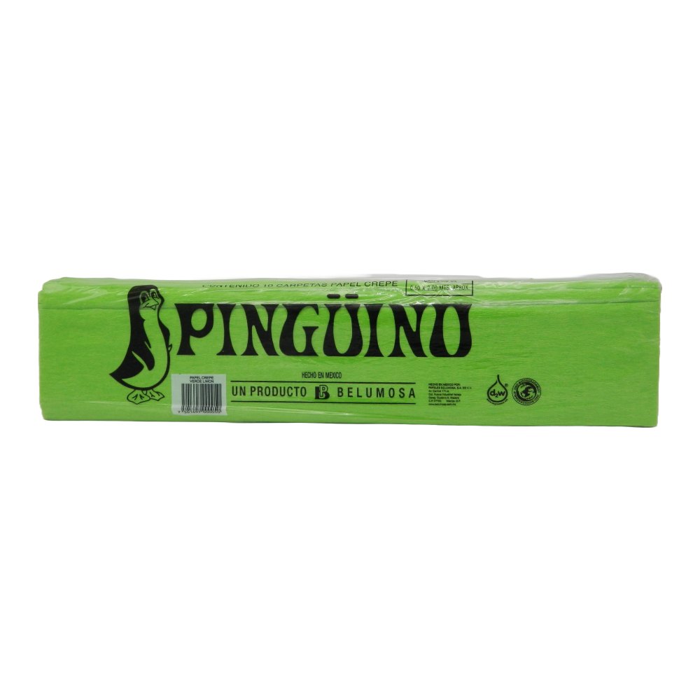 Papel Crepe Pingüino Verde Limon C/ 10 pzs Belumosa