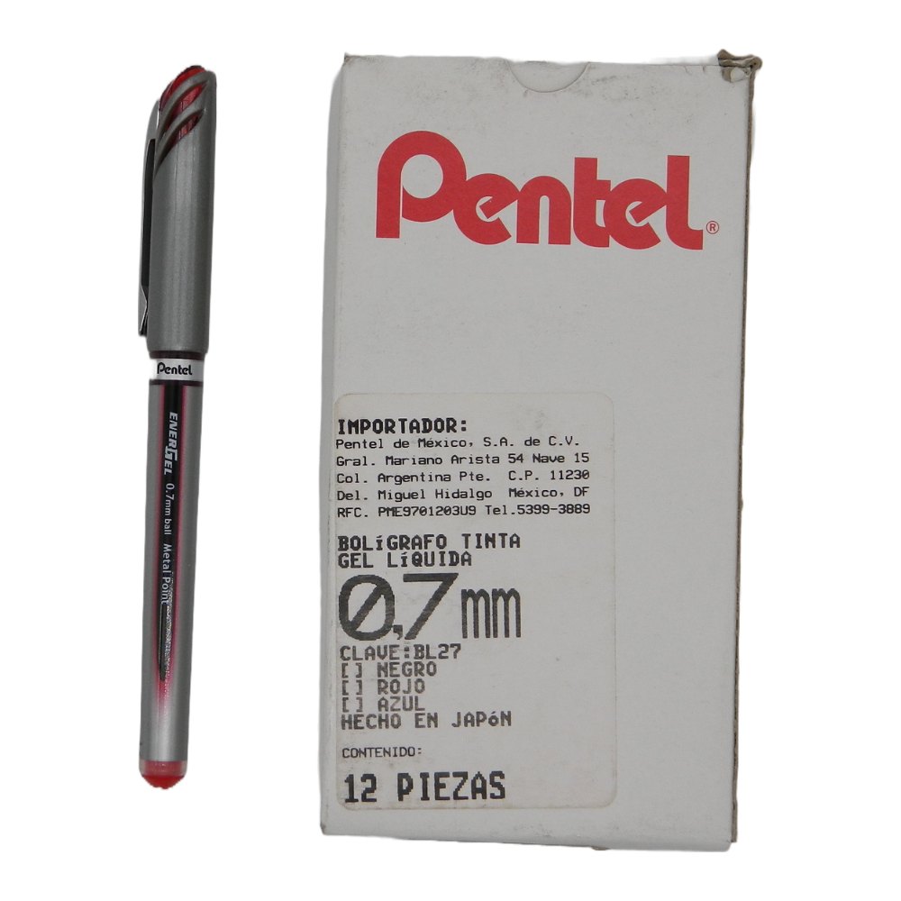 Pluma Energel 0.7 mm P/ Fino Rojo C/ 12 pzs BL27 Pentel