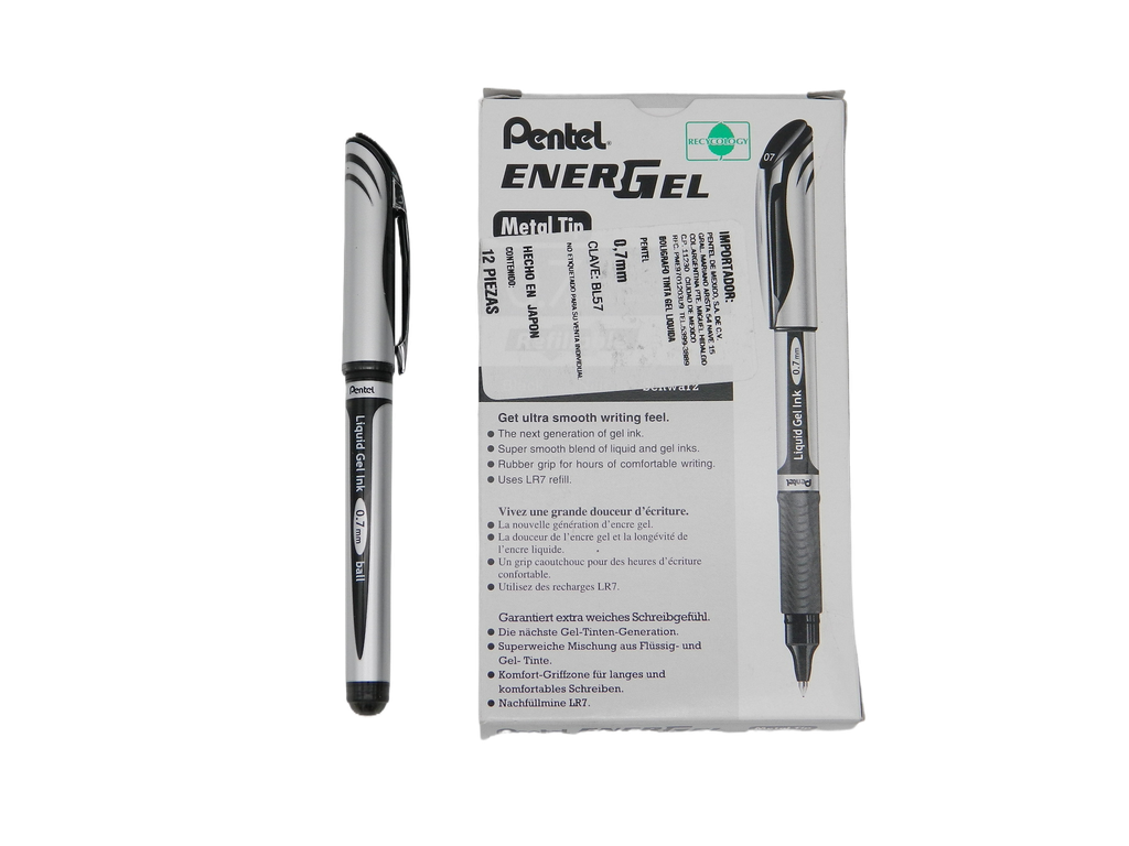 Pluma Energel 0.7 mm P/ Fino Negro C/ 12 pzs BL57 Pentel