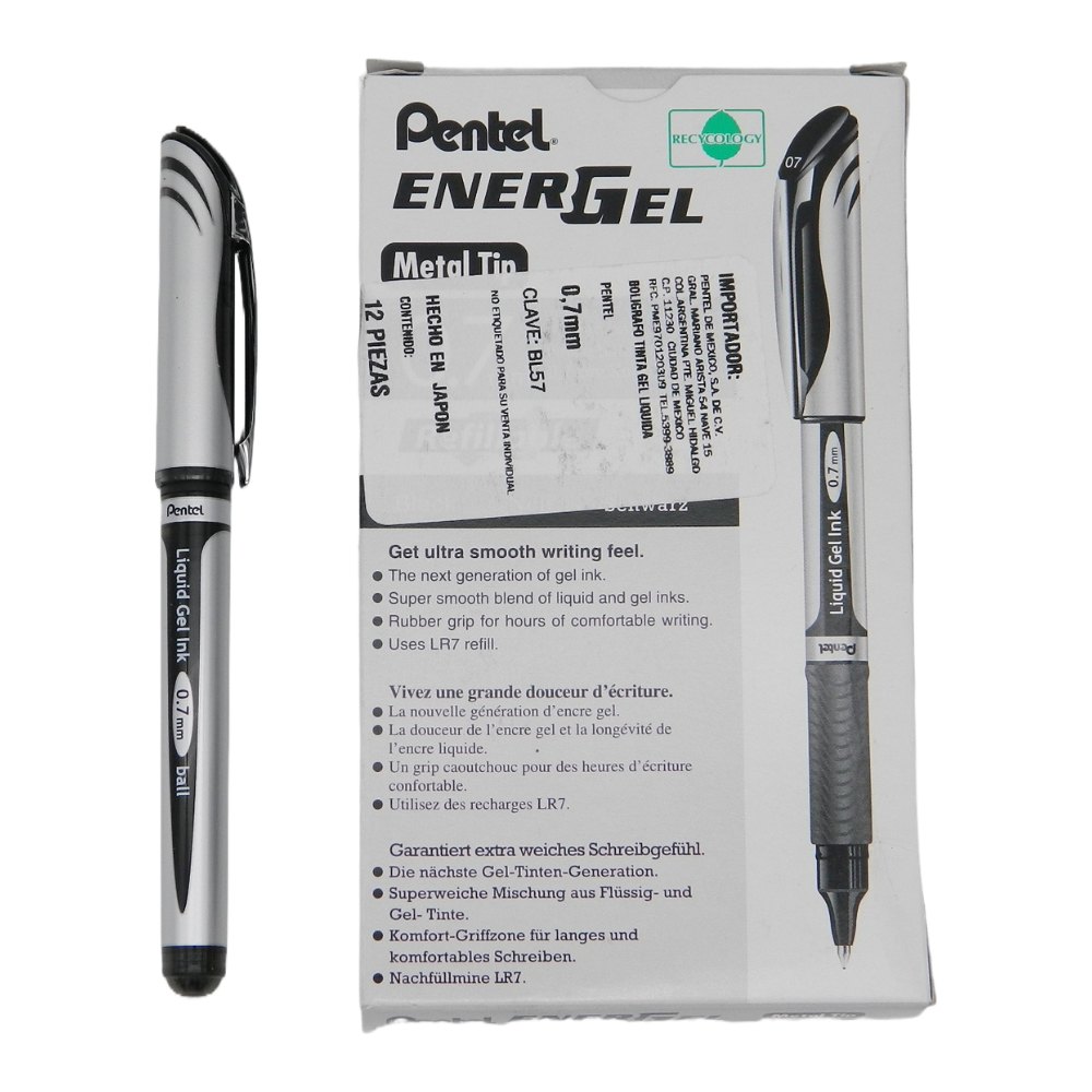 Pluma Energel 0.7 mm P/ Fino Negro C/ 12 pzs BL57 Pentel