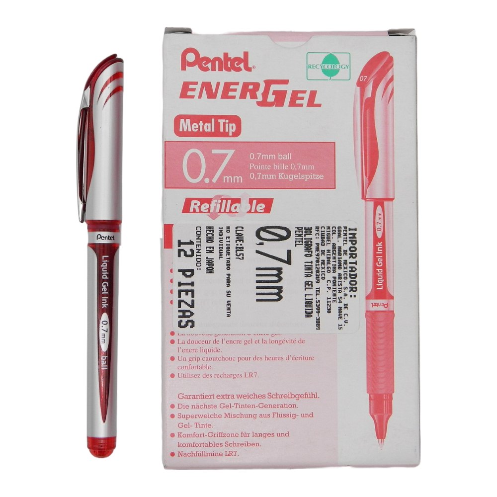 Pluma Energel 0.7 mm P/ Fino Rojo C/ 12 pzs BL57 Pentel