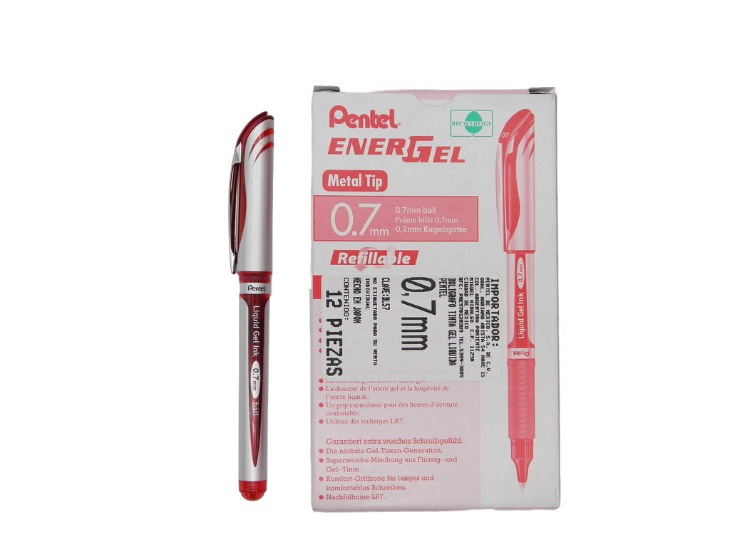 Pluma Energel 0.7 mm P/ Fino Rojo C/ 12 pzs BL57 Pentel