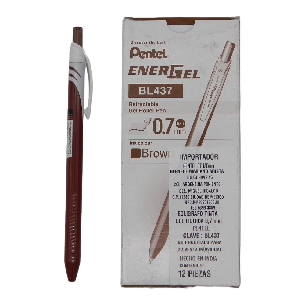 Pluma Energel Retractil 0.7 mm P/ Fino Café C/ 12 pzs BL437 Pentel