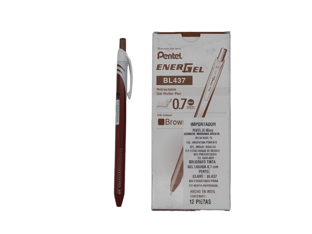 Pluma Energel Retractil 0.7 mm P/ Fino Café C/ 12 pzs BL437 Pentel