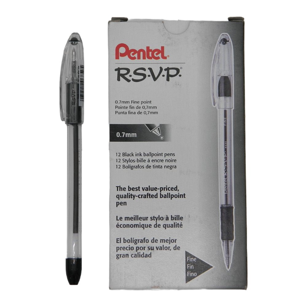 Pluma RSVP 0.7 mm P/ Fino Negro C/ 12 pzs Pentel