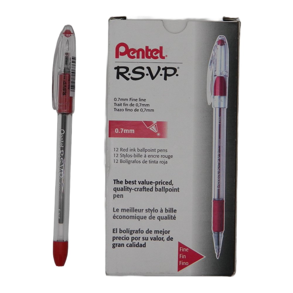 Pluma RSVP 0.7 mm P/ Fino Rojo C/ 12 pzs Pentel