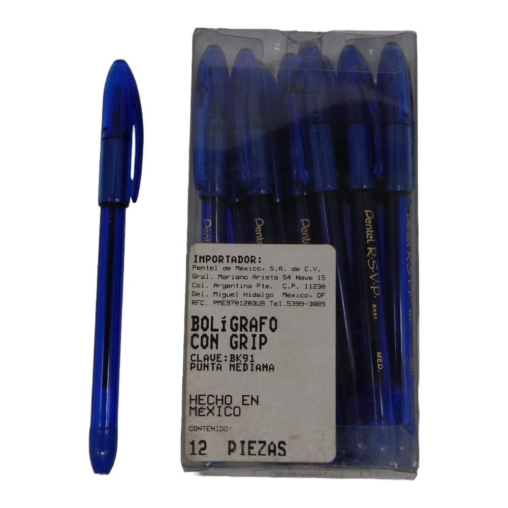 Pluma RSVP 1.0 mm P/ Mediano Azul C/ 12 pzs Pentel