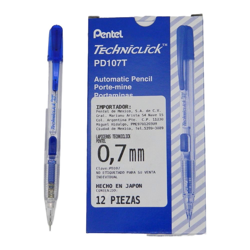 Lapicero Techniclick 0.7 mm Azul C/ 12 pzs Pentel