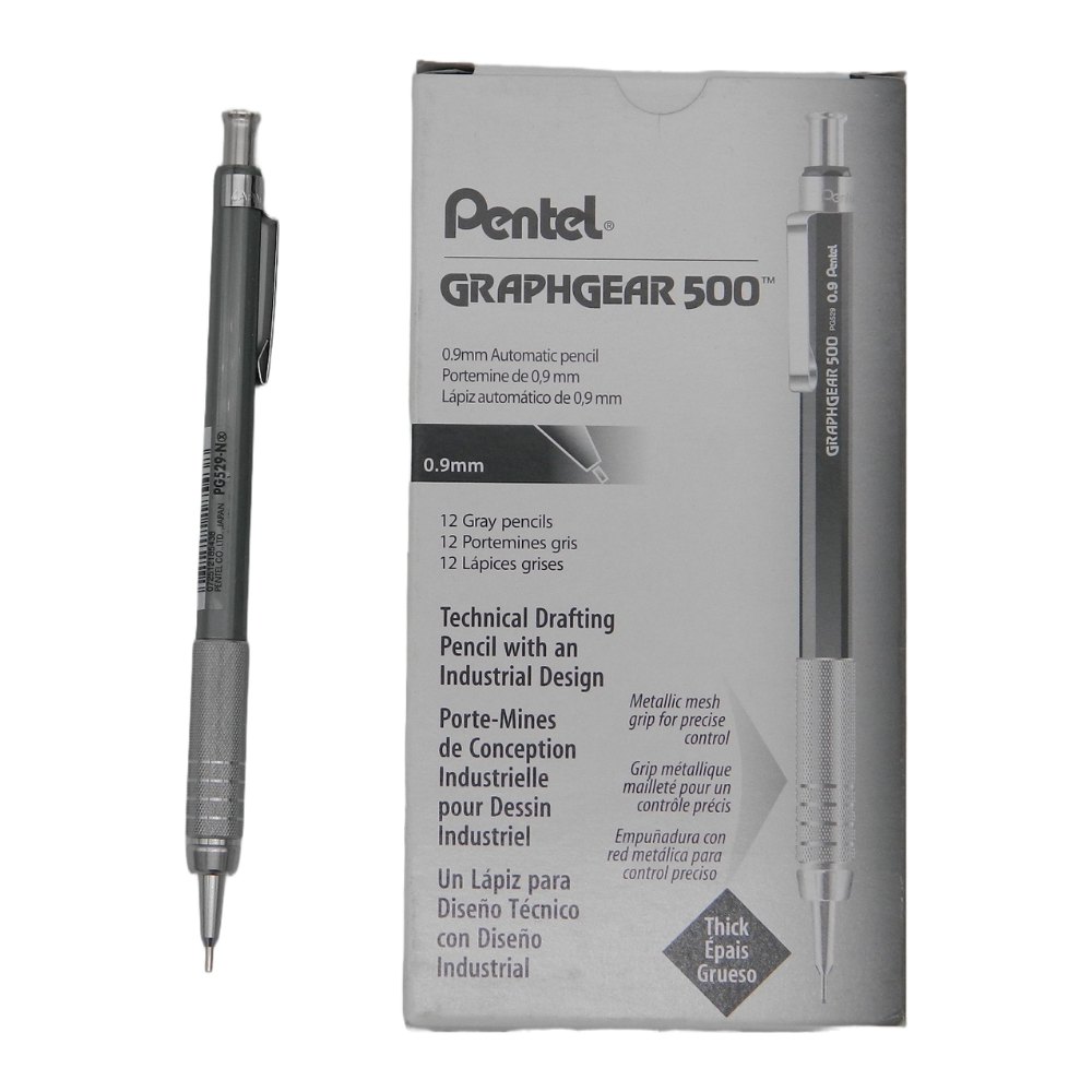 Lapicero Graphgear 500 0.9 mm Gris C/ 12 pzs Pentel