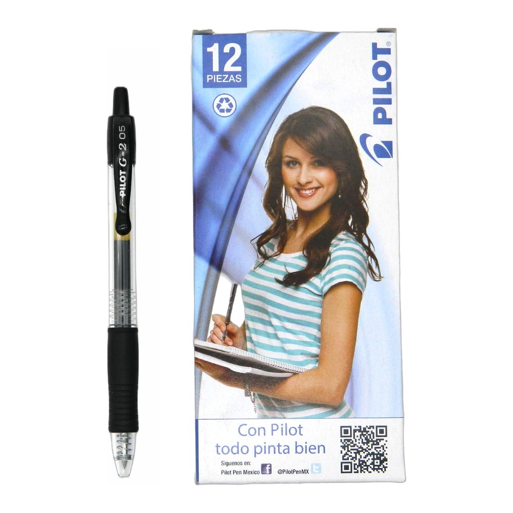 Pluma G2 0.5 mm P/ Extrafino Negro C/ 12 pzs Pilot