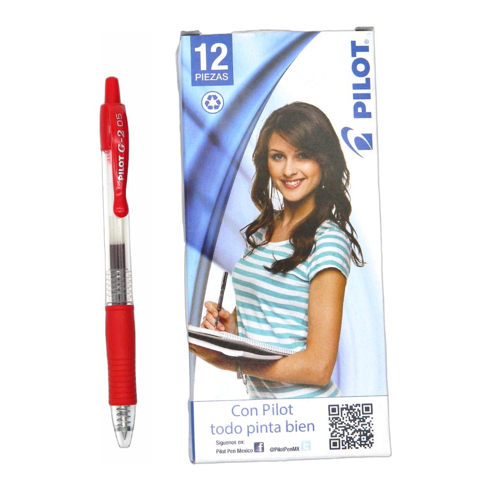 Pluma G2 0.5 mm P/ Extrafino Rojo C/ 12 pzs Pilot