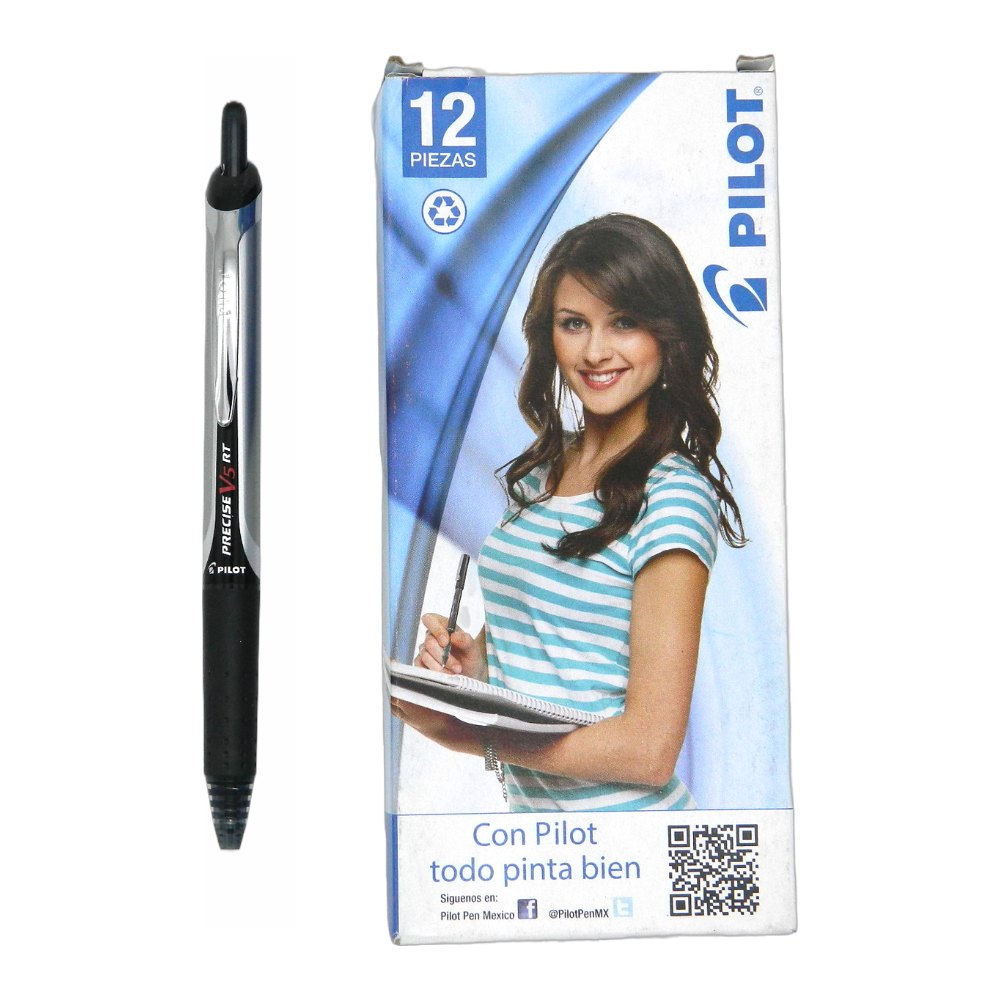 Pluma Precise PV5RT Retractil 0.5 mm P/ Extrafino Negro C/ 12 pzs Pilot