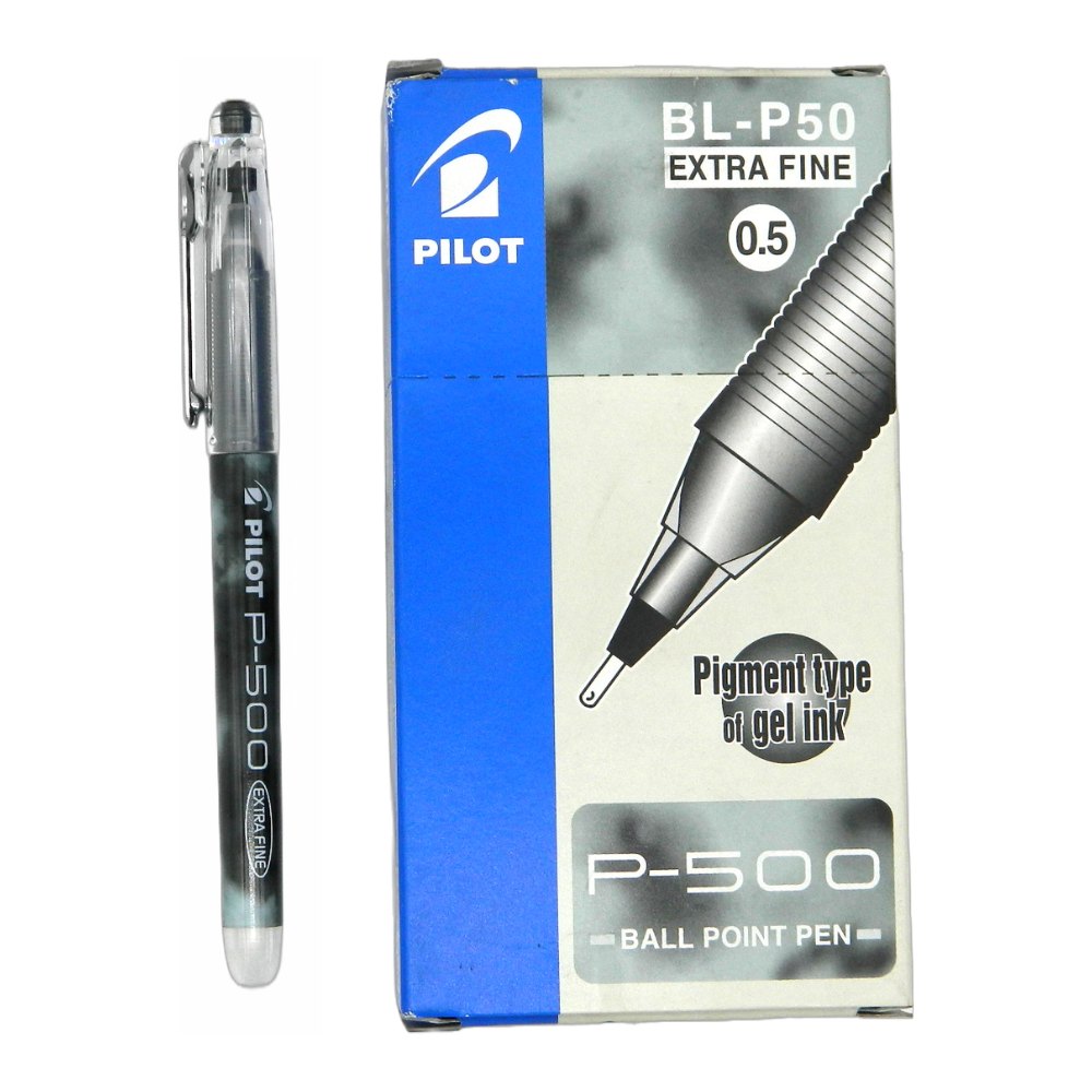Pluma P500 0.5 mm P/ Extrafino Negro C/ 12 pzs Pilot