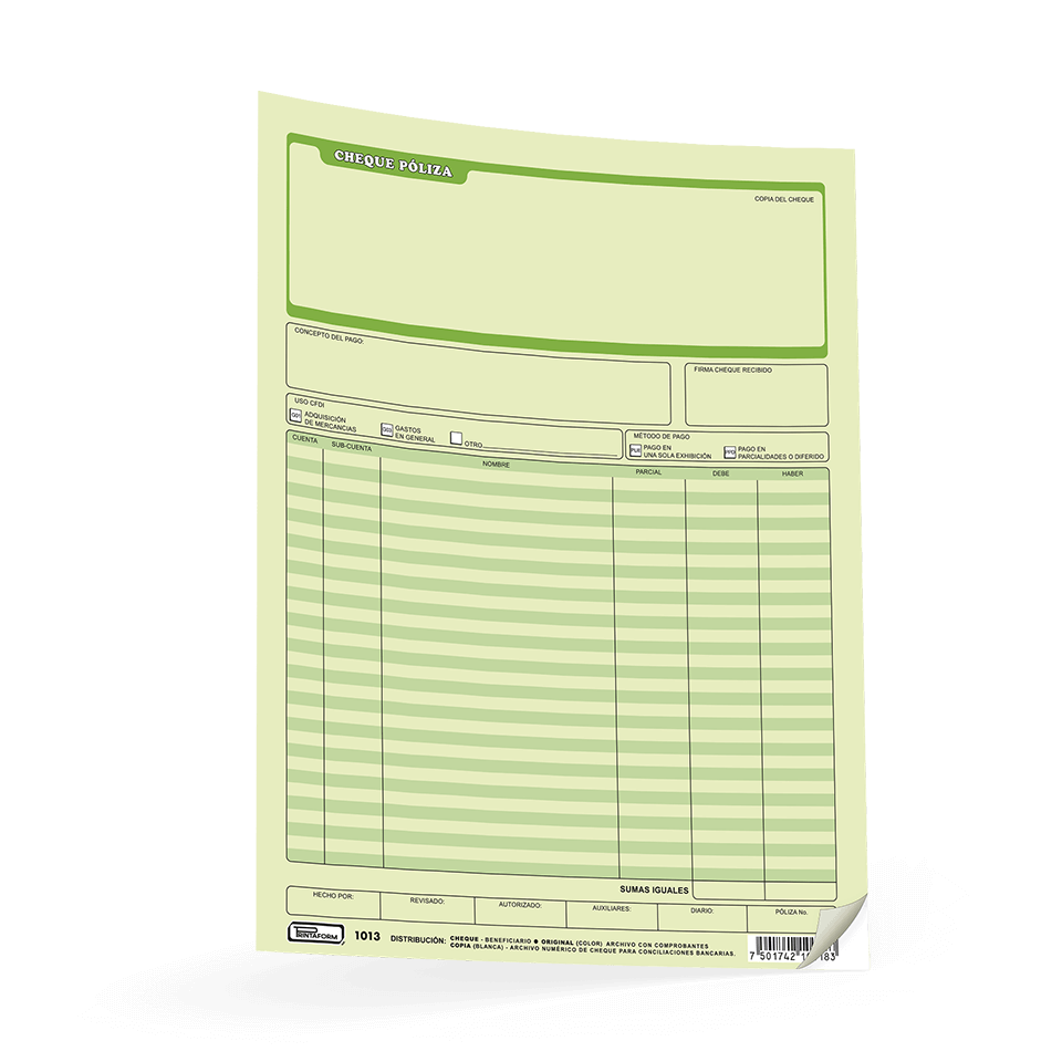 Poliza Cheque T/ Carta C/ 25 juegos Printaform