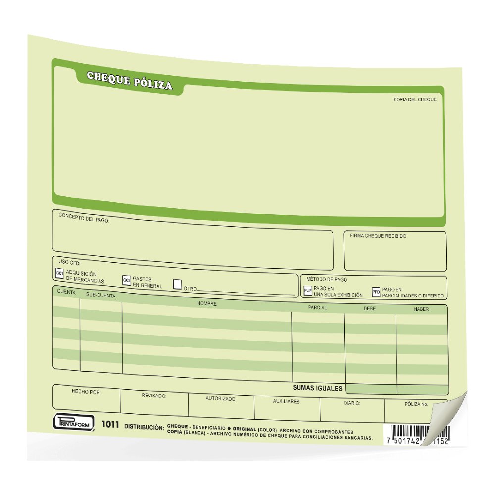 Poliza Cheque T/ 1/2 Oficio C/ 25 juegos Printaform