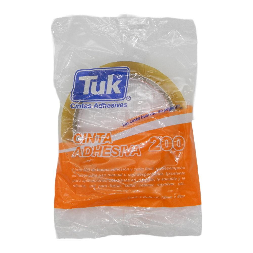 Cinta Adhesiva Transparente T-200 18 x 65 C/ 12 pzs Tuk