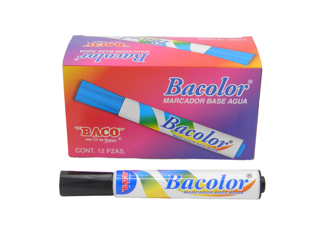 Marcador Base Agua Bacolor Negro C/ 12 pzs Baco