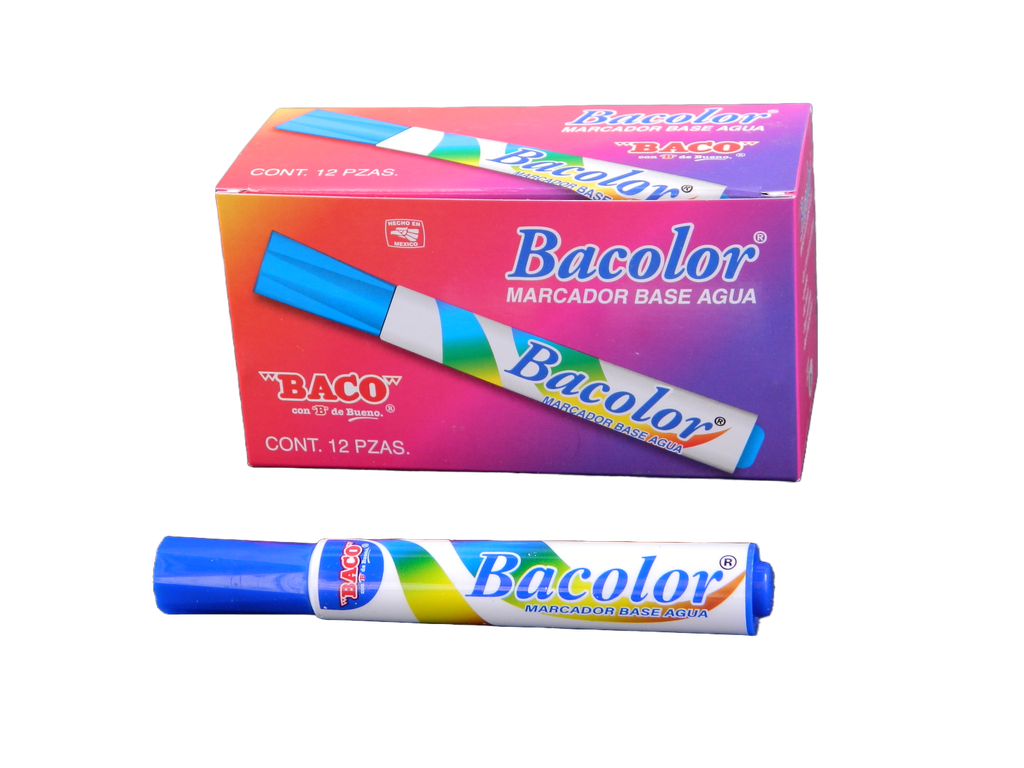 Marcador Base Agua Bacolor Azul Oscuro C/ 12 pzs Baco
