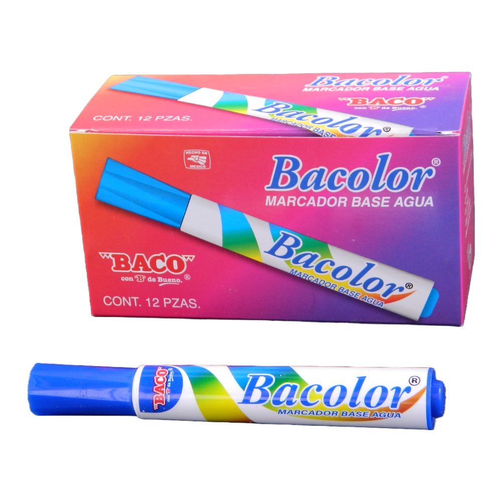 Marcador Base Agua Bacolor Azul Oscuro C/ 12 pzs Baco