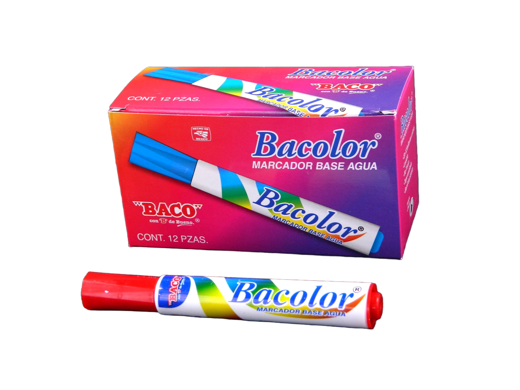 Marcador Base Agua Bacolor Rojo C/ 12 pzs Baco